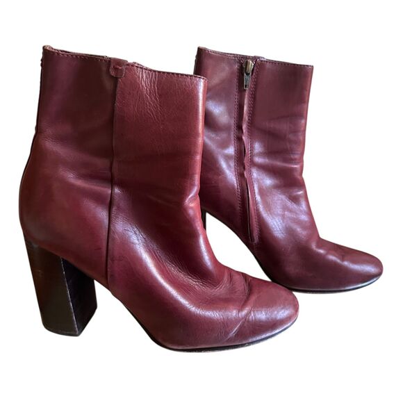 FRYE Burgundy Leather‎ Heeled Ankle Booties Sz 9 - Picture 3 of 7